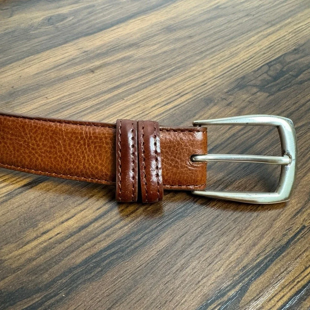 Trafalgar Belt Mens Brown Brandon Leather Silver Buckle Made in Italy Sz 44